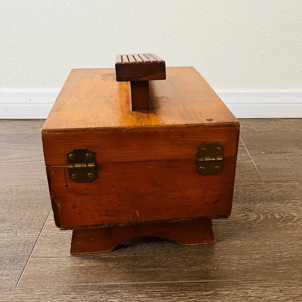 Vintage Wooden Shoes Box with Brass Latch